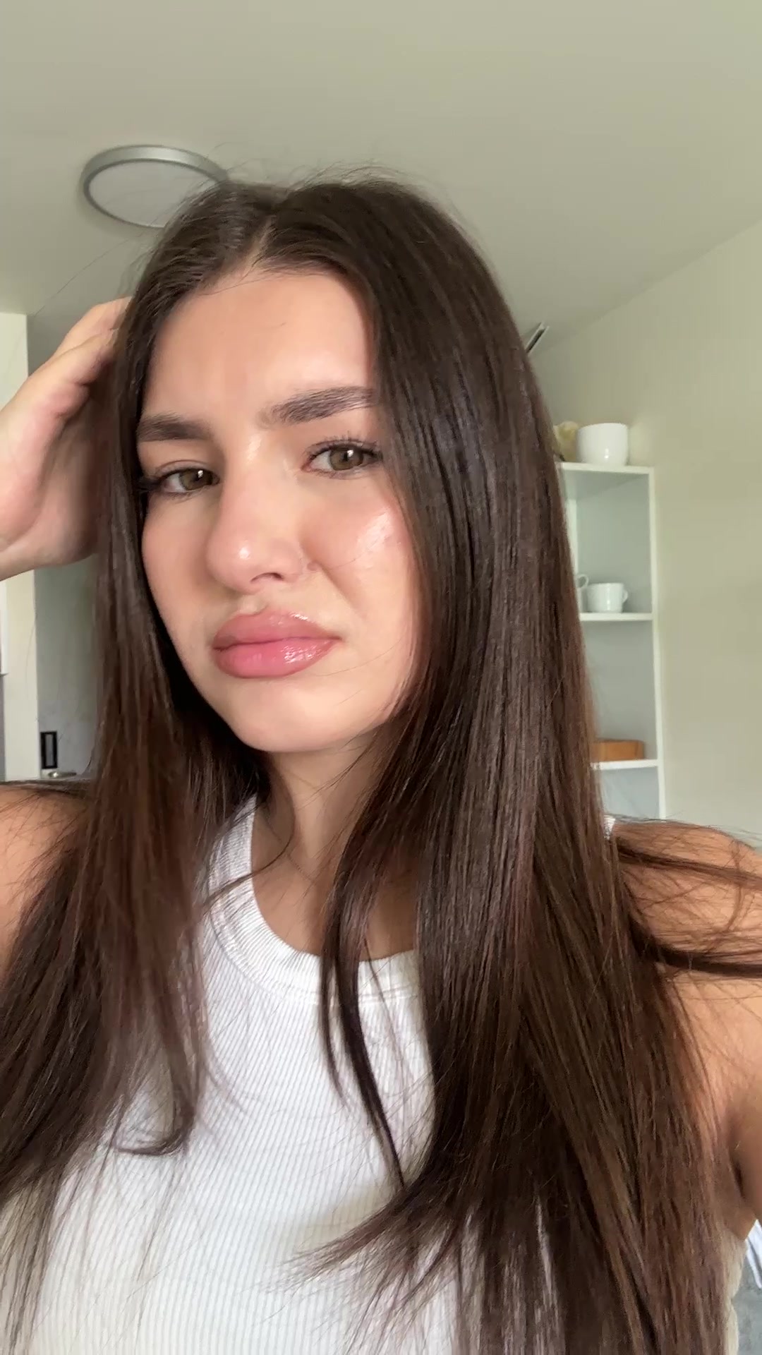 Girl Posing and Touching Hair