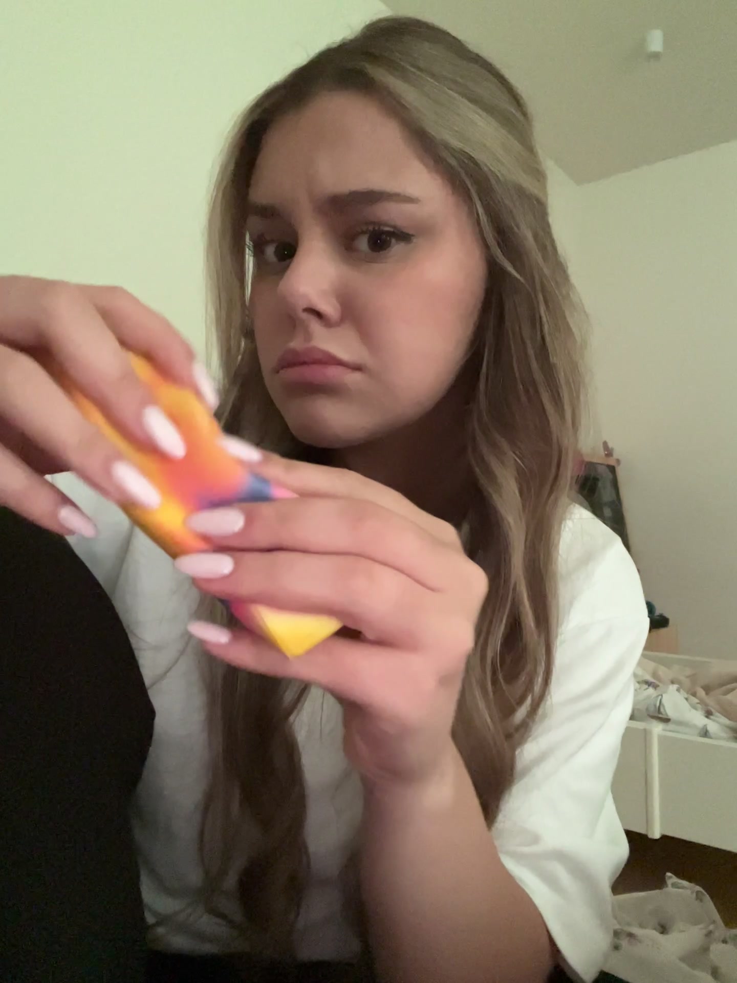 Girl Reacts with Shock to Sponge